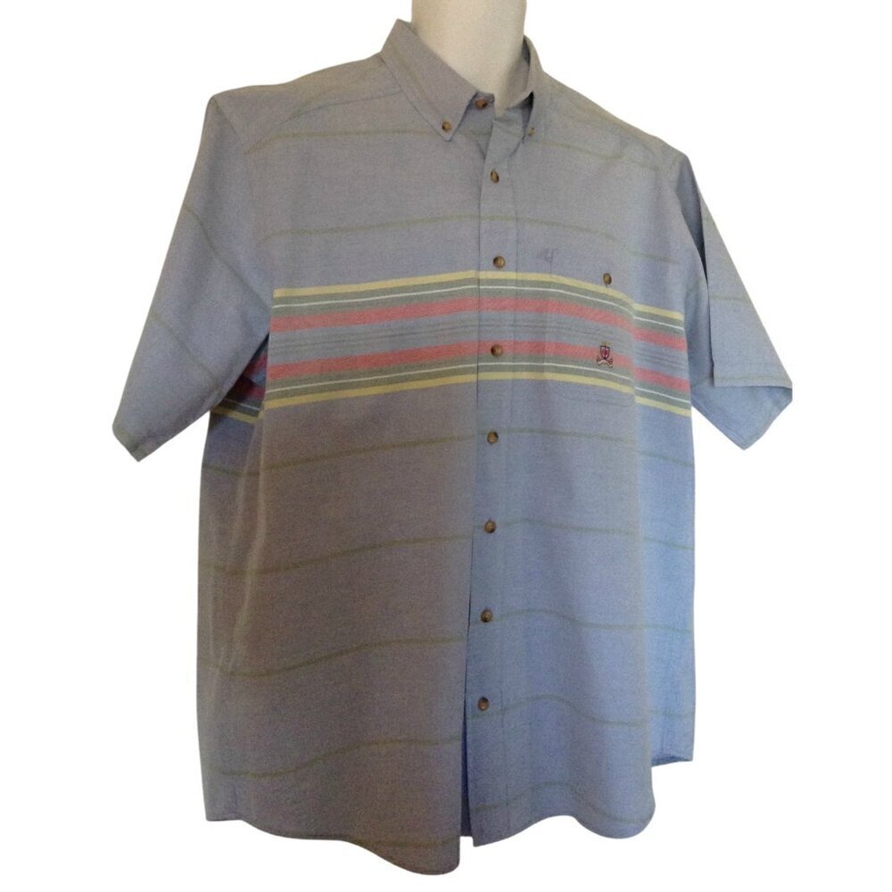 Panhandle Slim Shirt Men's XL Rough Stock Cotton Blue Short Sleeve